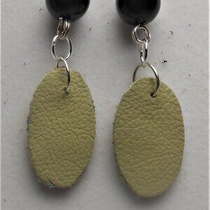 No.719 Handmade earrings with leather pieces 2 1/2 inches long